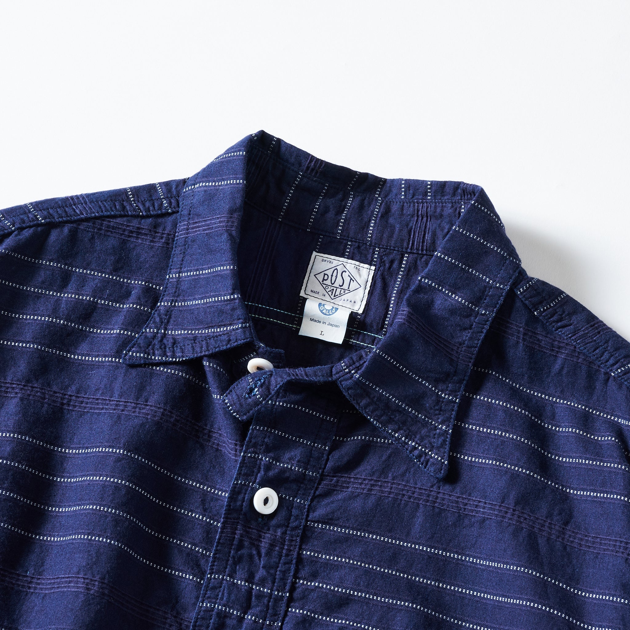#3219S-HS2 New Basic Pullover Shirt S/S : horizontal stripe 2 indigo