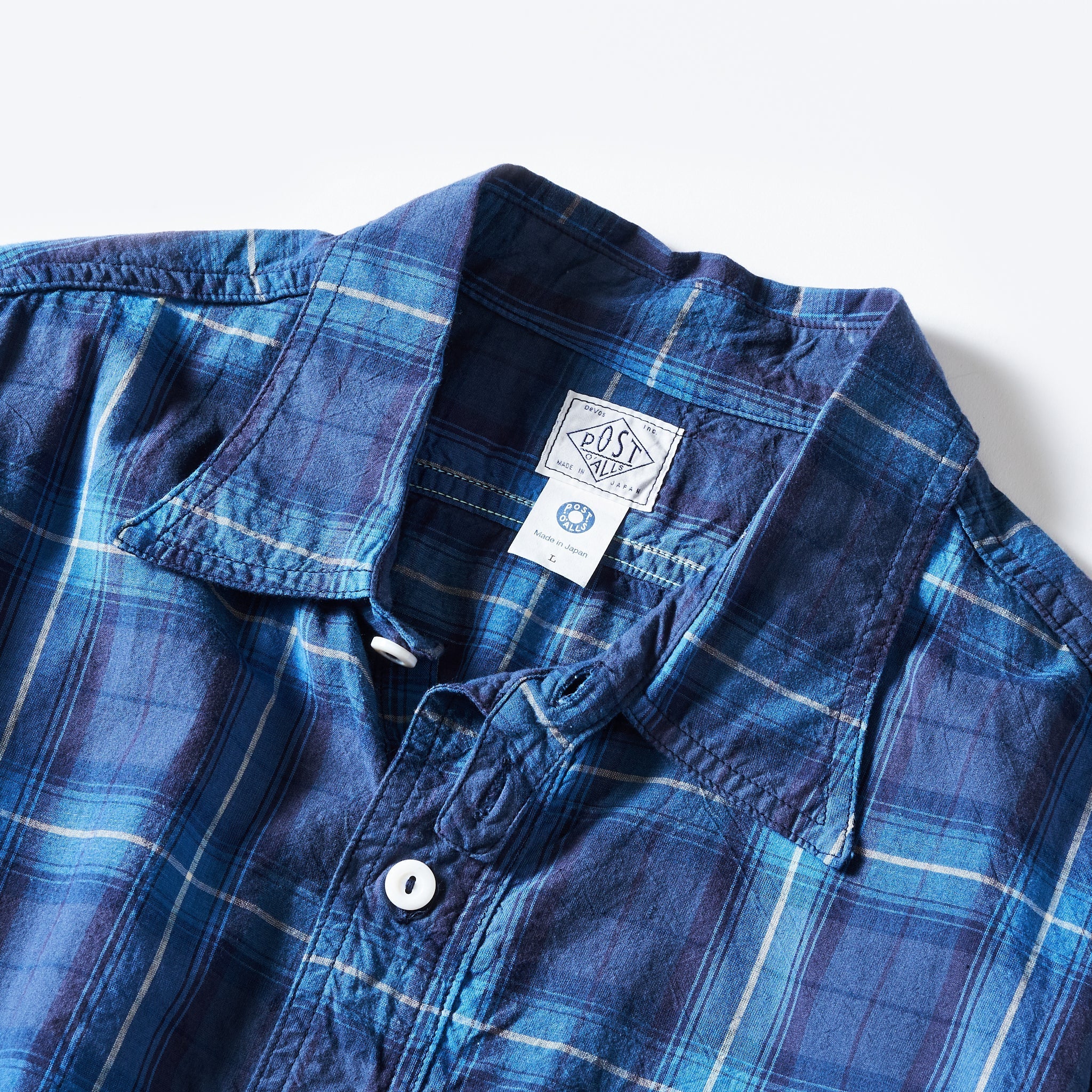 #3219S-BPB New Basic Pullover Shirt S/S : blue plaid blue
