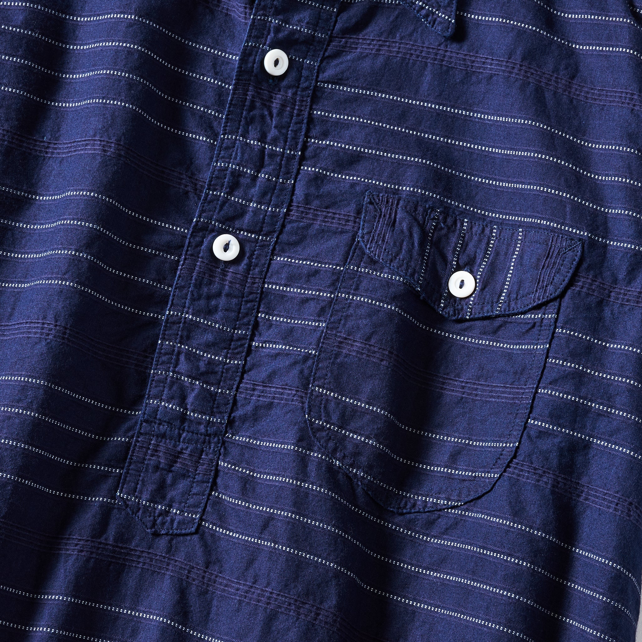 #3219S-HS2 New Basic Pullover Shirt S/S : horizontal stripe 2 indigo