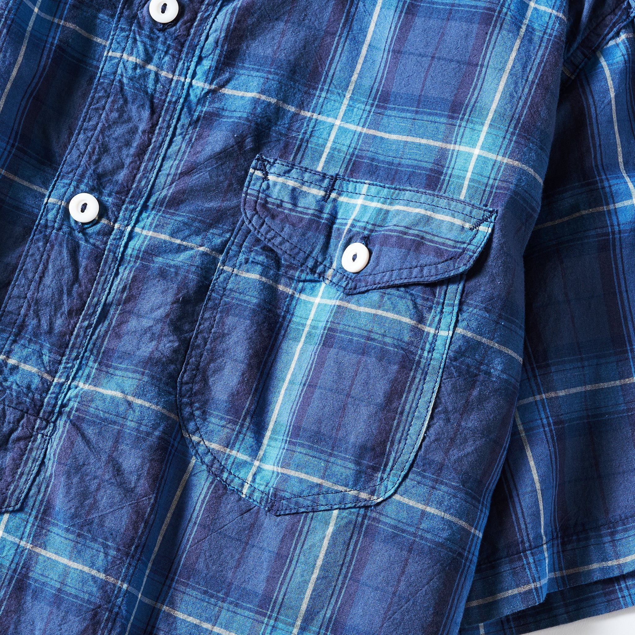 #3219S-BPB New Basic Pullover Shirt S/S : blue plaid blue