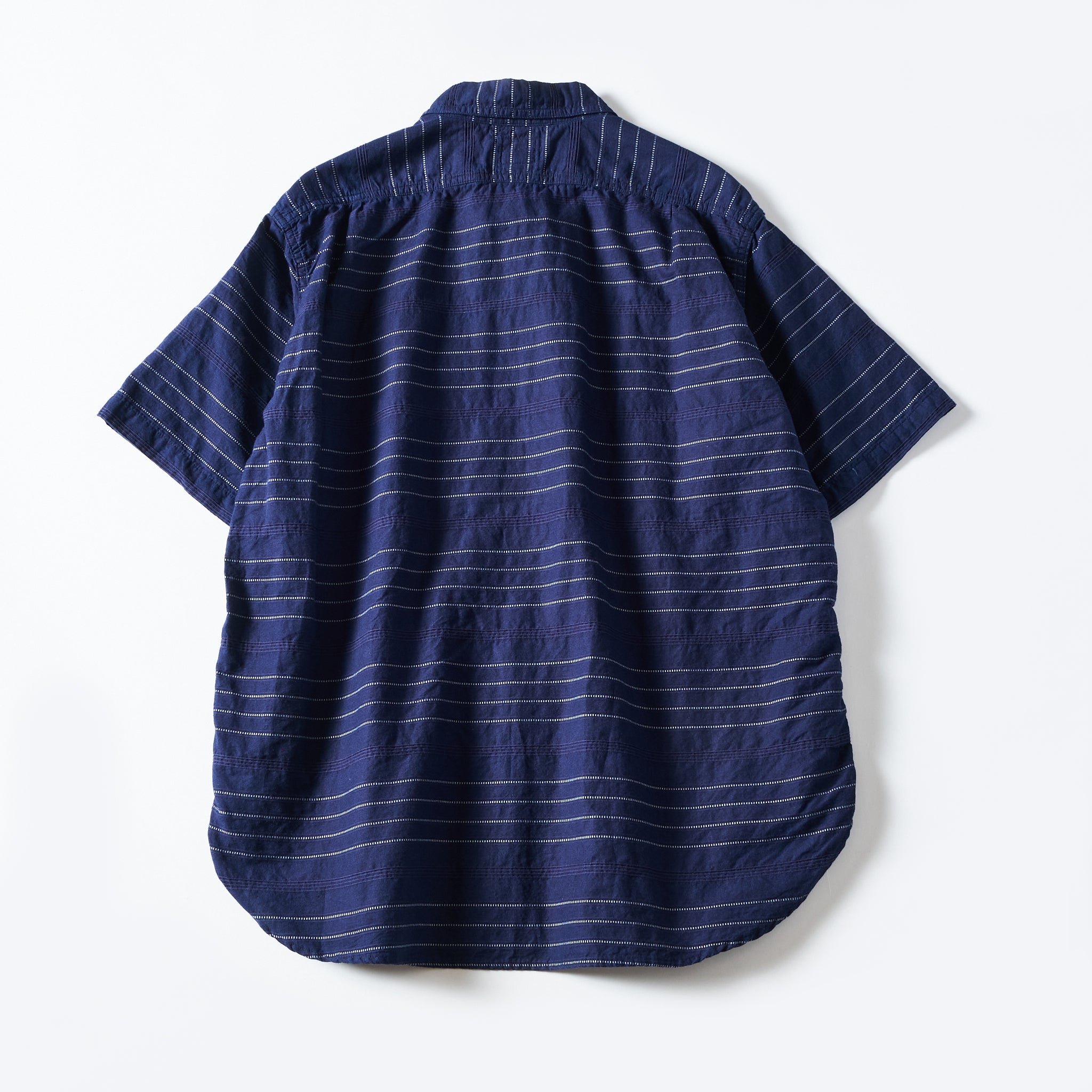 #3219S-HS2 New Basic Pullover Shirt S/S : horizontal stripe 2 indigo