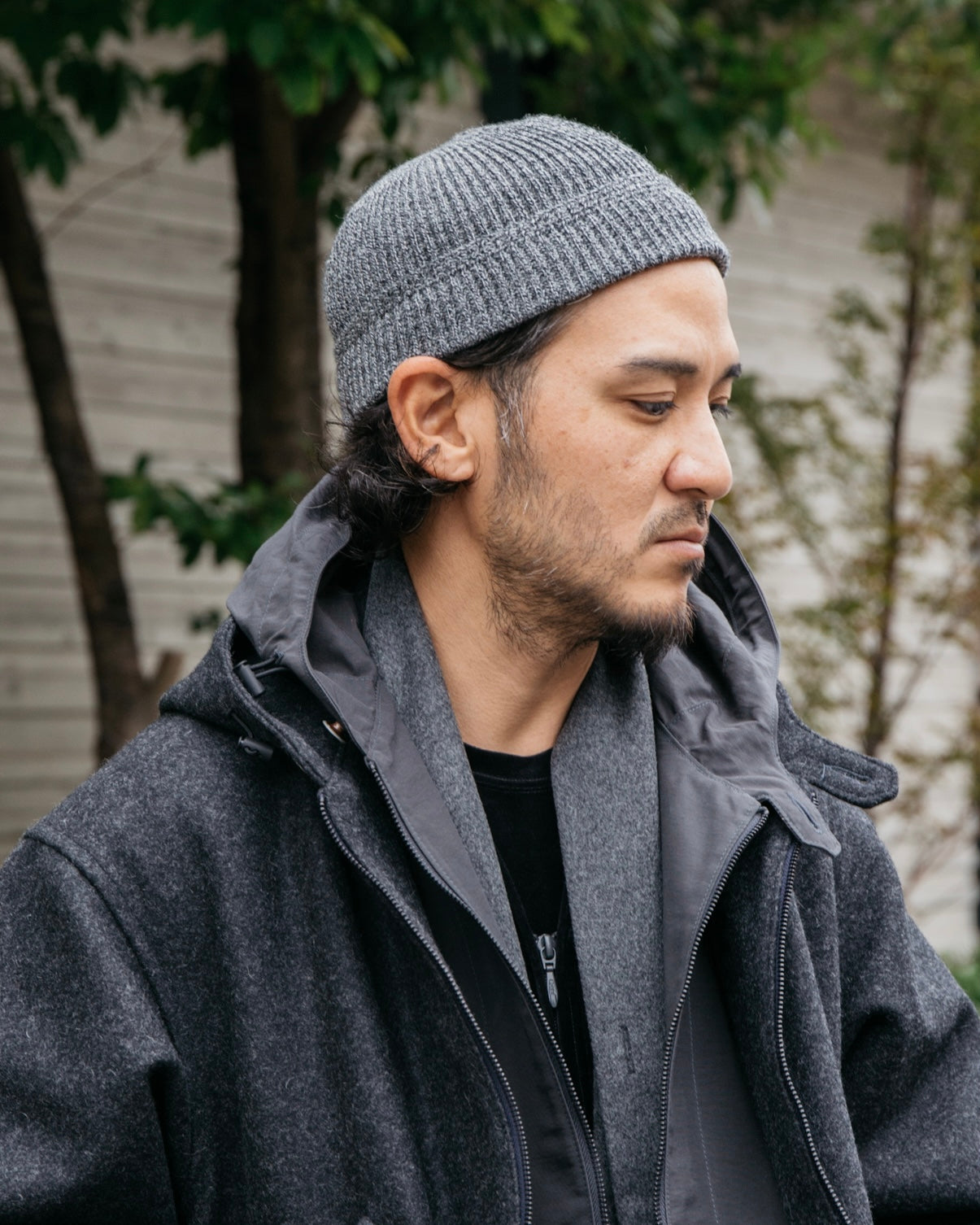 #4102-HG3 POST Beanie : high gauge wool knit salt &amp; pepper 