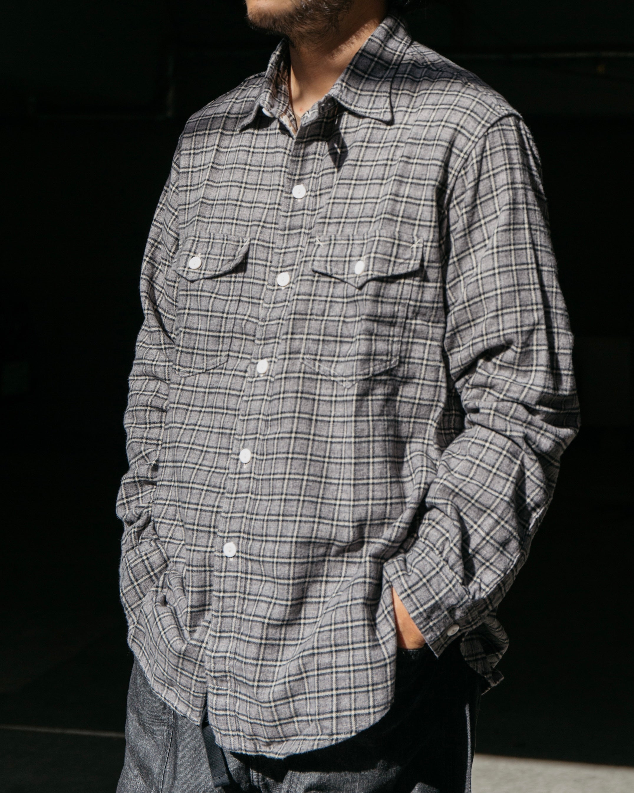 #3216-FP2 The NAVY CUT 2 : cotton flannel plaid grey heather