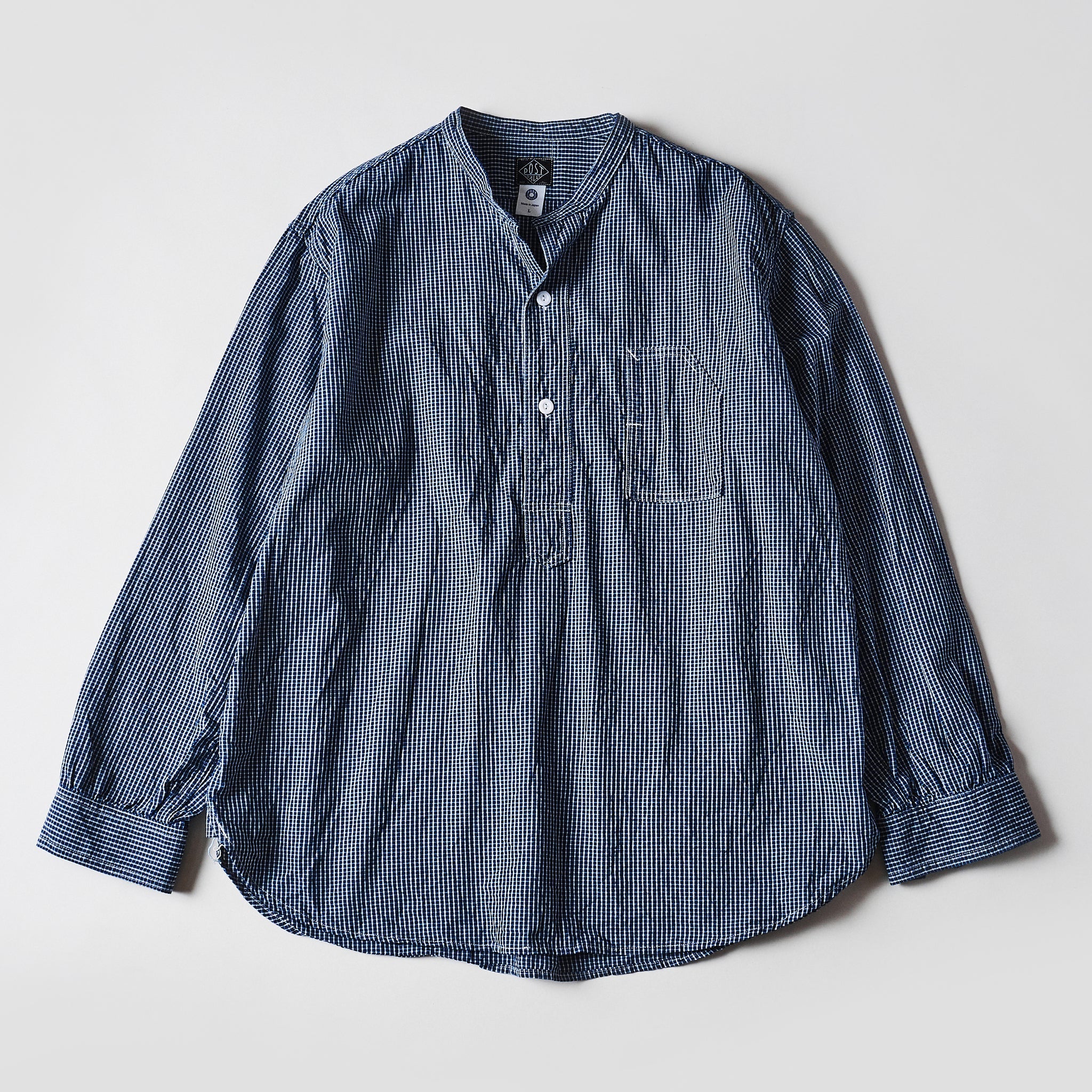 #1203-IC1 Band collar shirt : indigo check 1 (23FW)