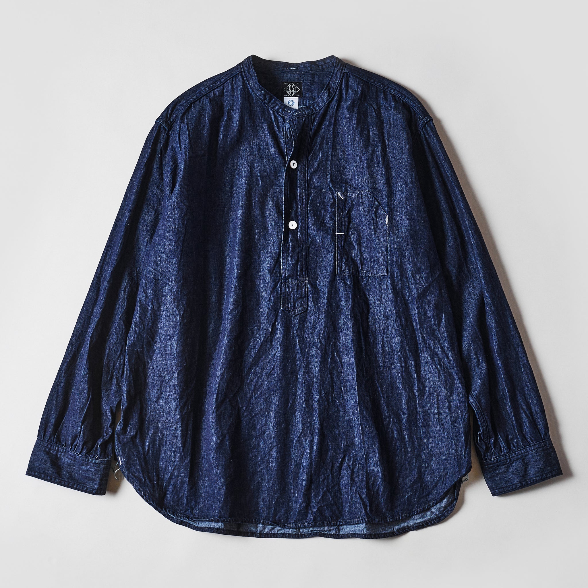 #1203-LDI Band collar shirt : light denim indigo (23FW)