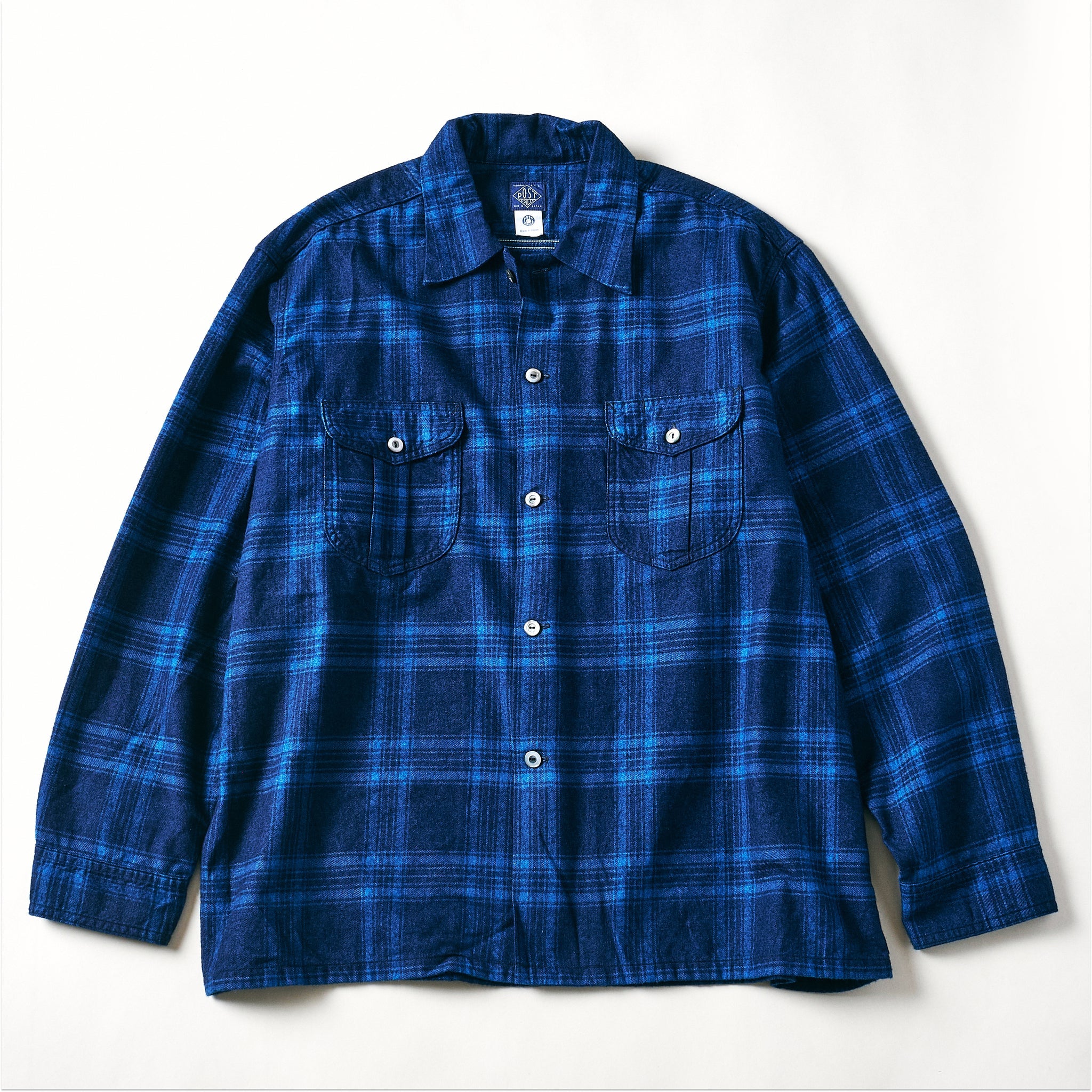 #1208-CF2 New Shirt : cotton flannel check indigo check 2 – POST OʼALLS