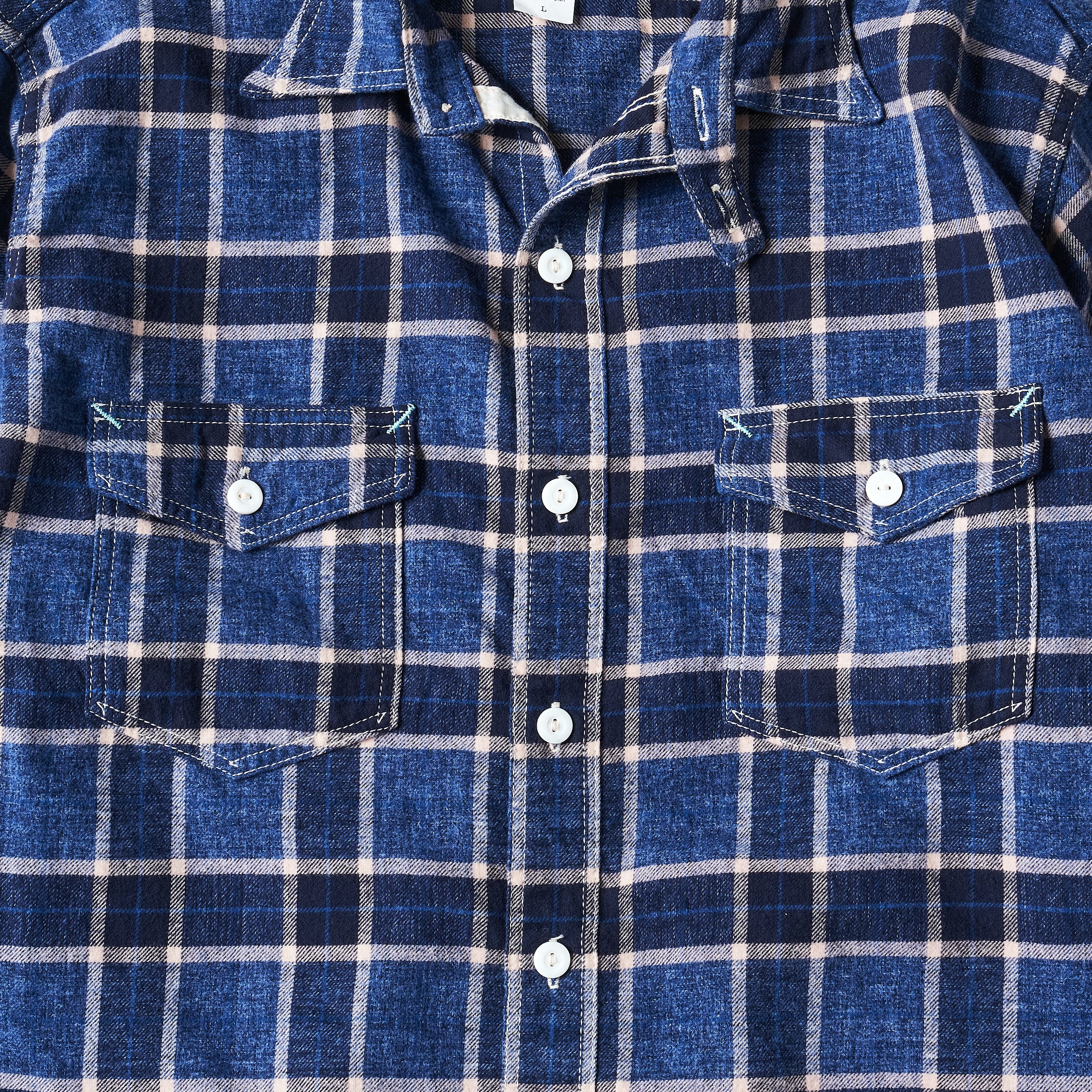 #3216-FP1 The NAVY CUT 2 : cotton flannel plaid indigo heather