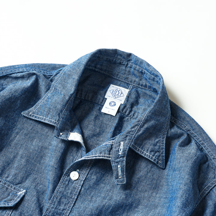 POST OVERALLS ポストオーバーオールNAVY CUT2 ネルシャツ 3216-11 The NAVY CUT 2 : chambray indigo – POST OʼALLS
