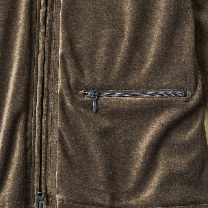 3609-V2 E-Z Zip Cardigan : poly/cotton velour moss – POST OʼALLS