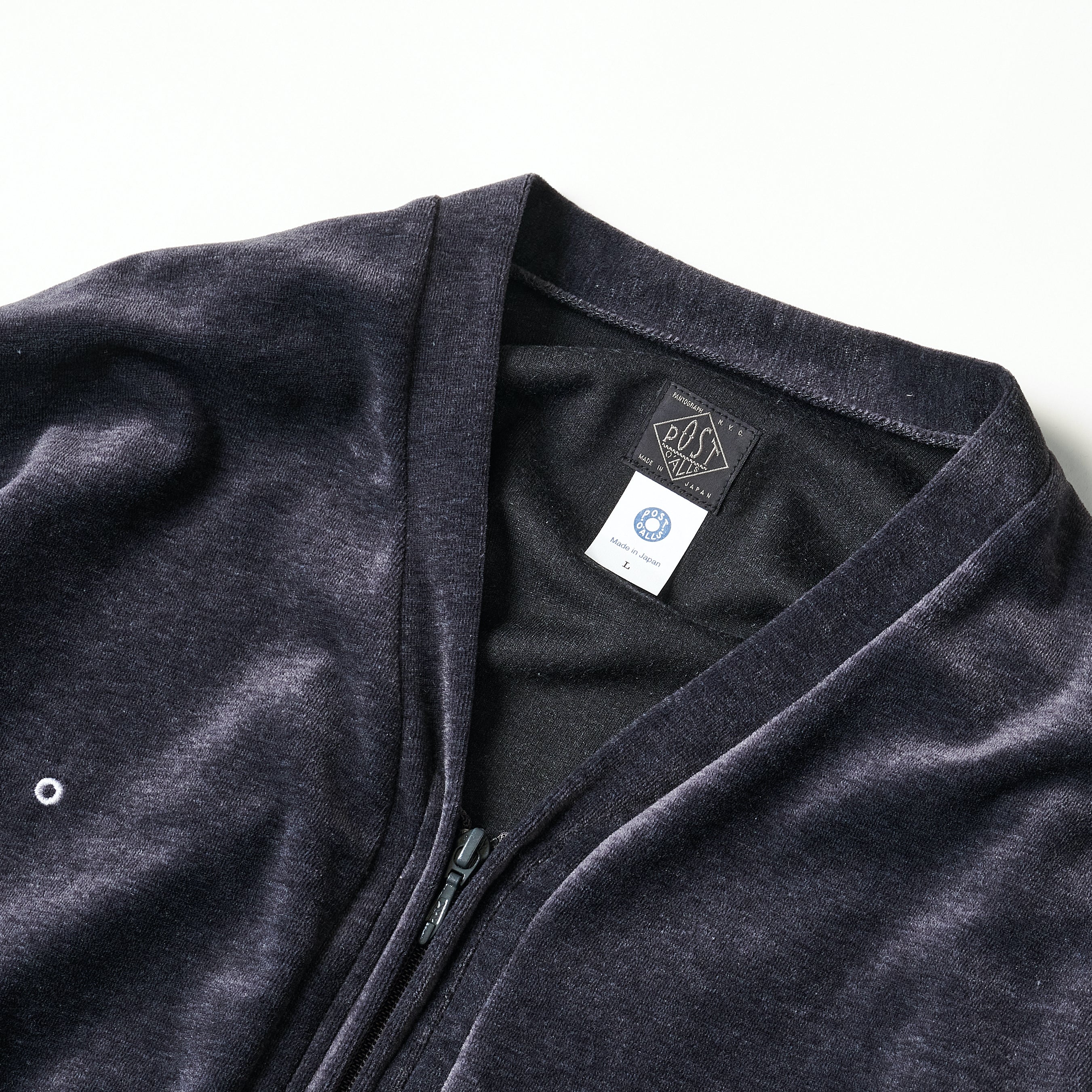 #3609-V1 E-Z Zip Cardigan : poly/cotton velour blue grey