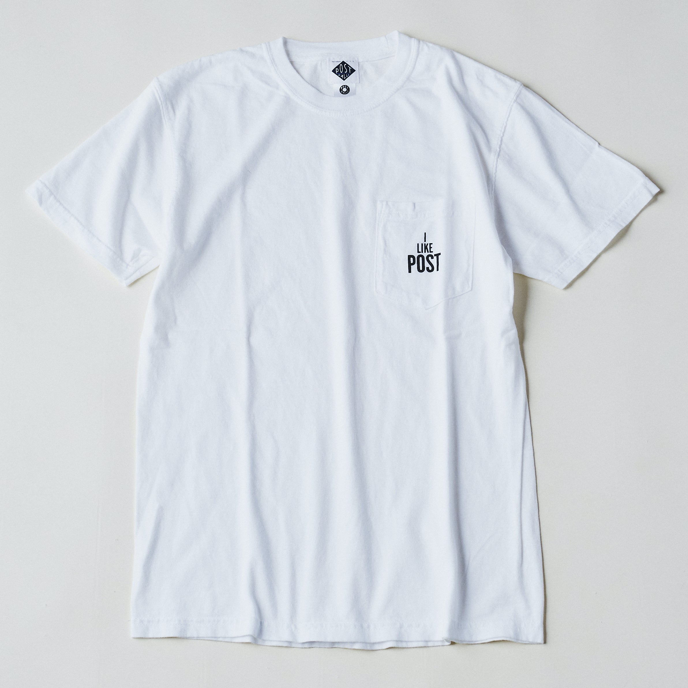#3004 I like POST pocket Tee : pigment dyed cotton jersey  white/grey print (Shop Special)