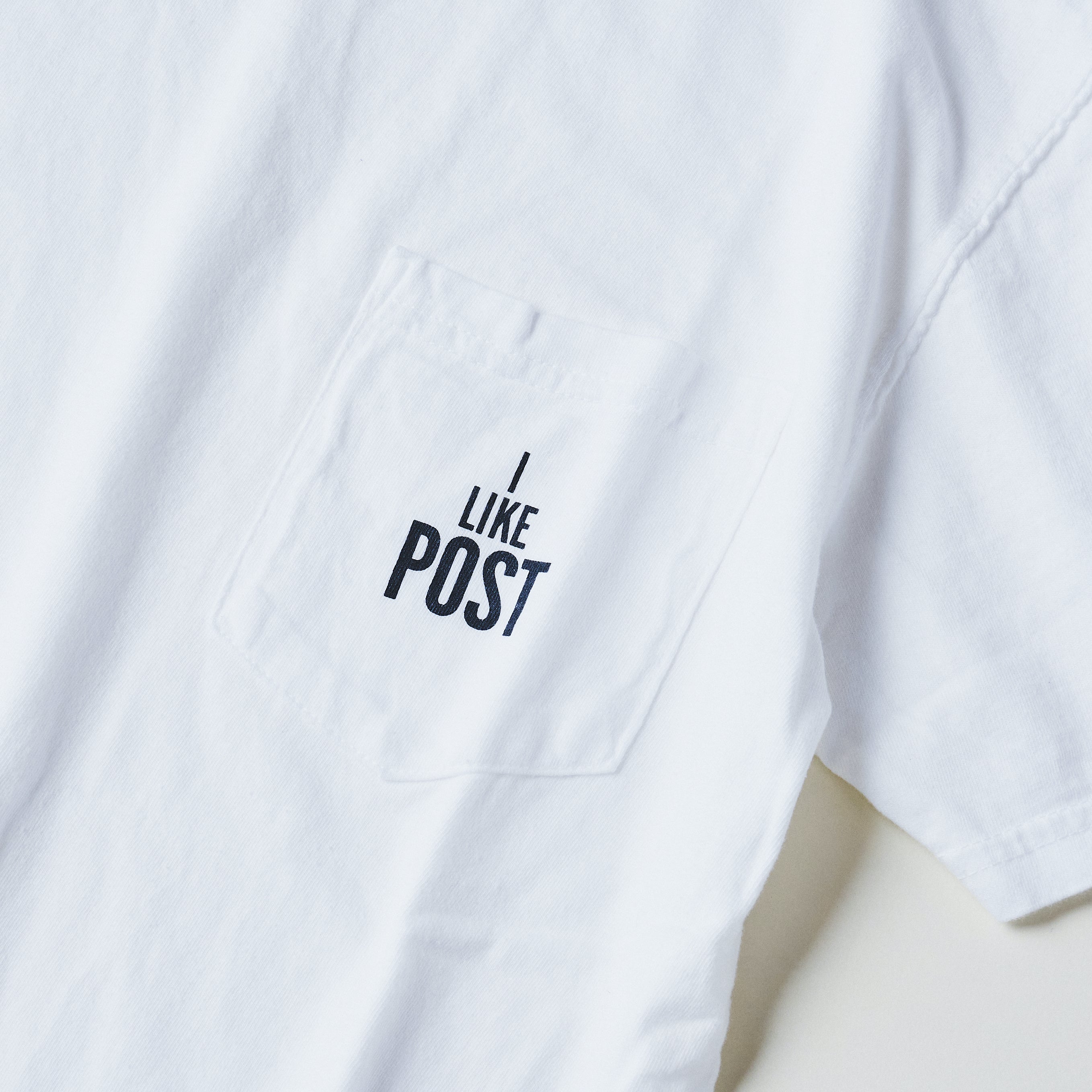 #3004 I like POST pocket Tee : pigment dyed cotton jersey  white/grey print (Shop Special)