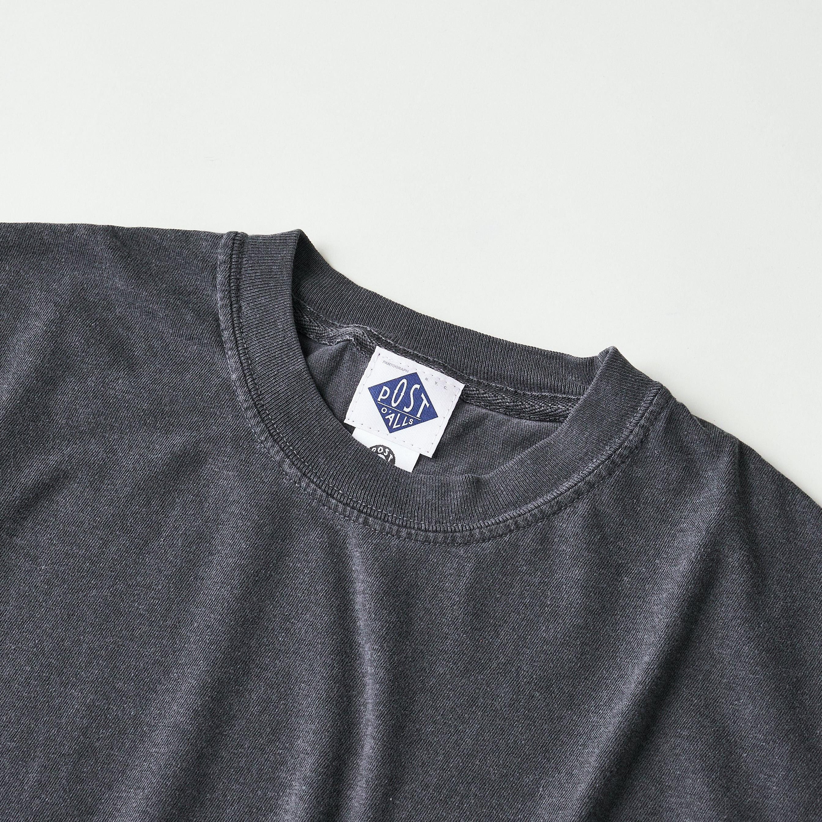 #3004 I like POST pocket Tee : pigment dyed cotton jersey charcoal/white print (Shop Special)