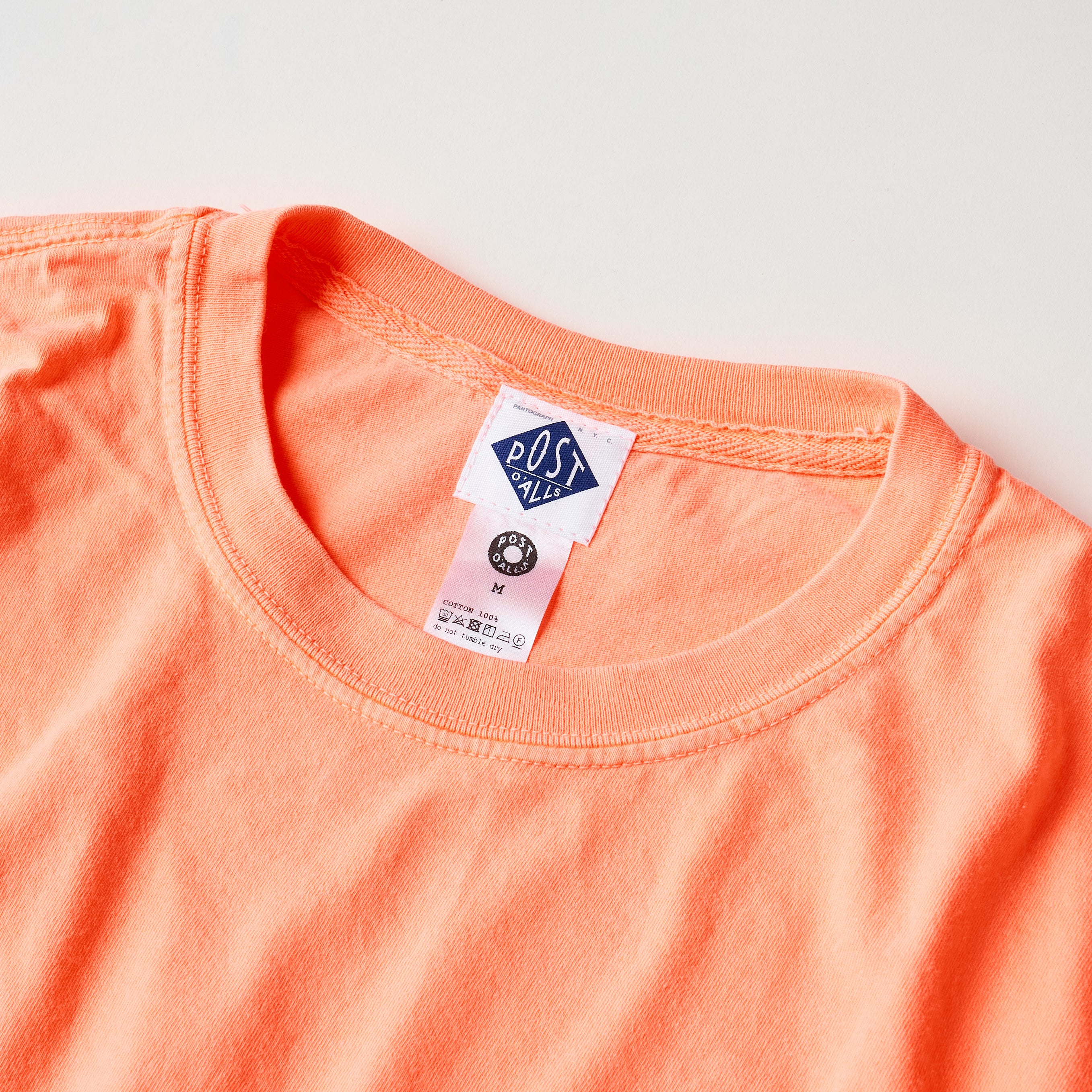 #3004 I like POST pocket Tee : pigment dyed cotton jersey neon orange/white print (Shop Special)