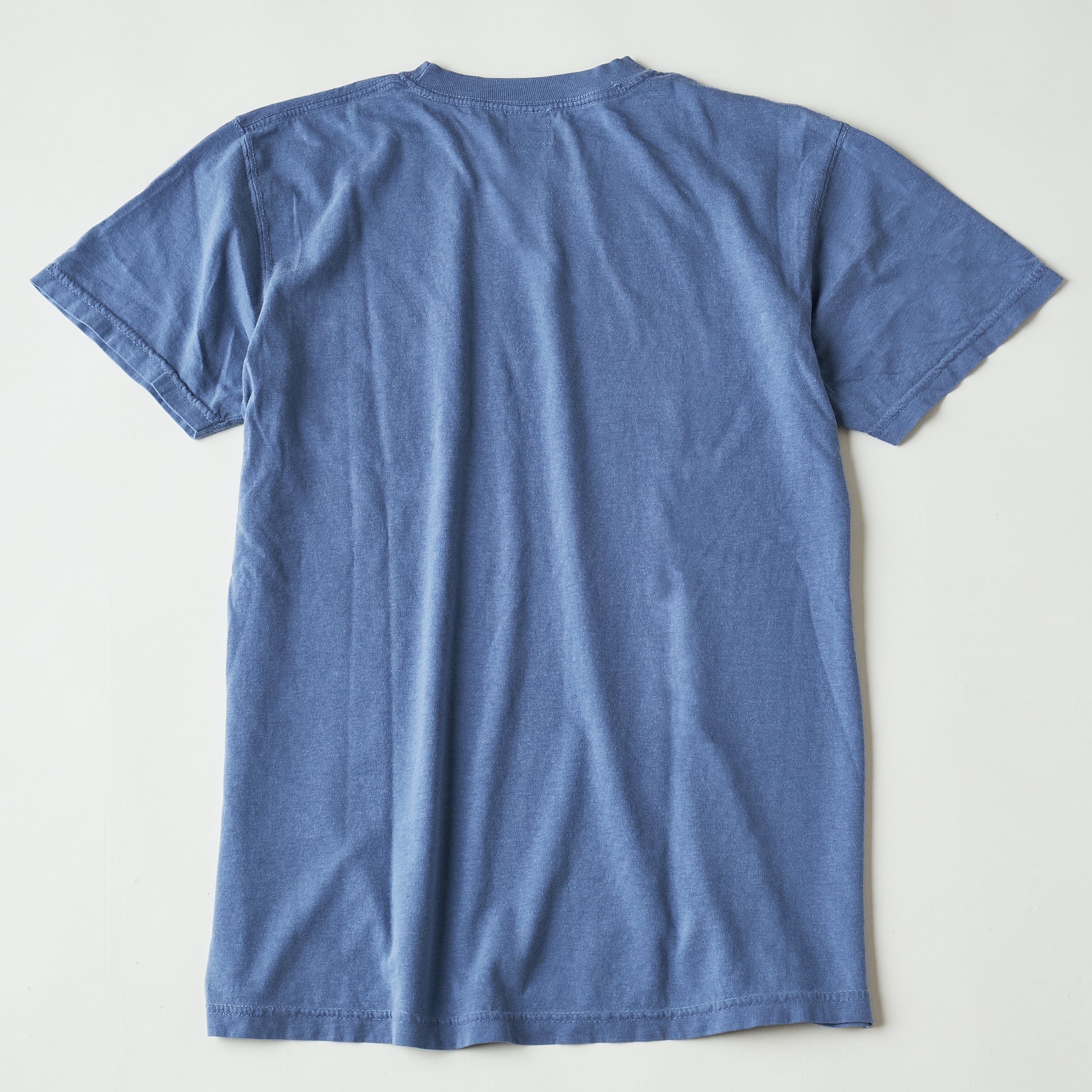 #3004-PDB I like POST pocket Tee : pigment dyed cotton jersey blue/white print (Shop Special)