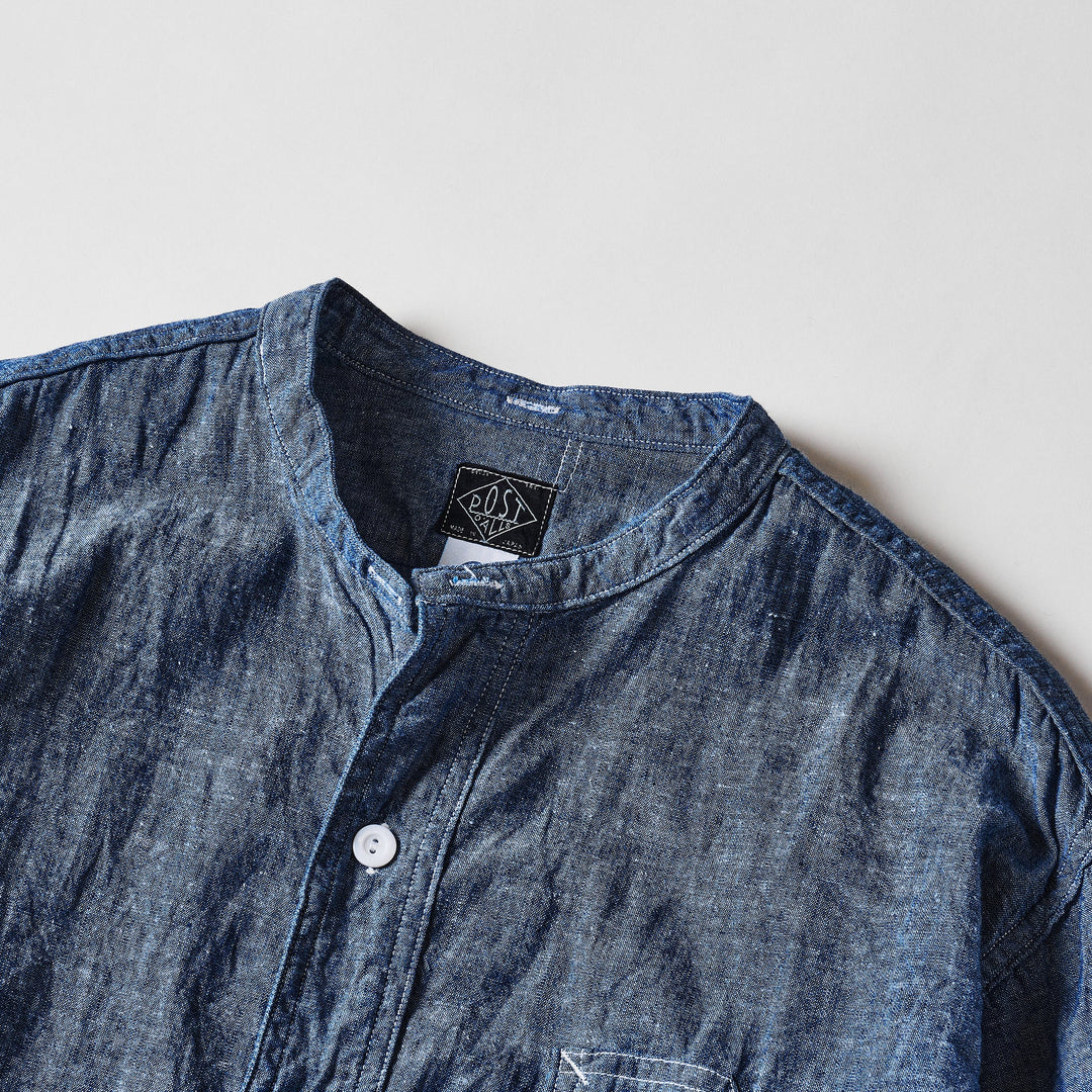 1203-CC Band collar shirt : classic chambray (23FW) – POST