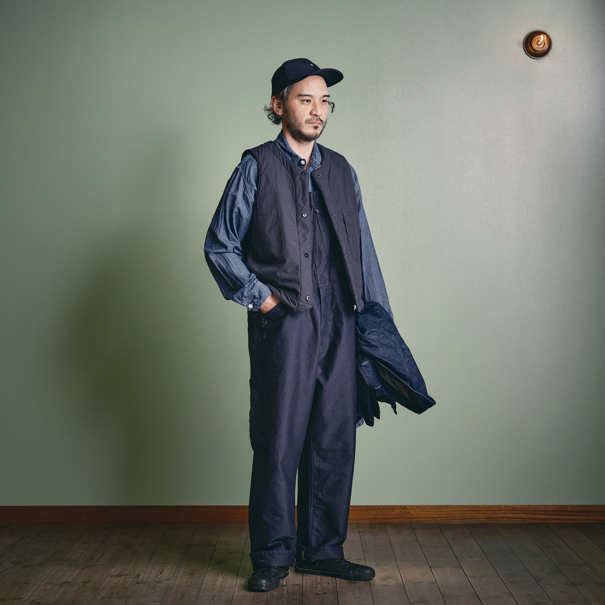 #1501-CPN 1 Pocket Vest (Fleece Lined) : cotton typewriter cloth x Polar Tech Sherpa navy