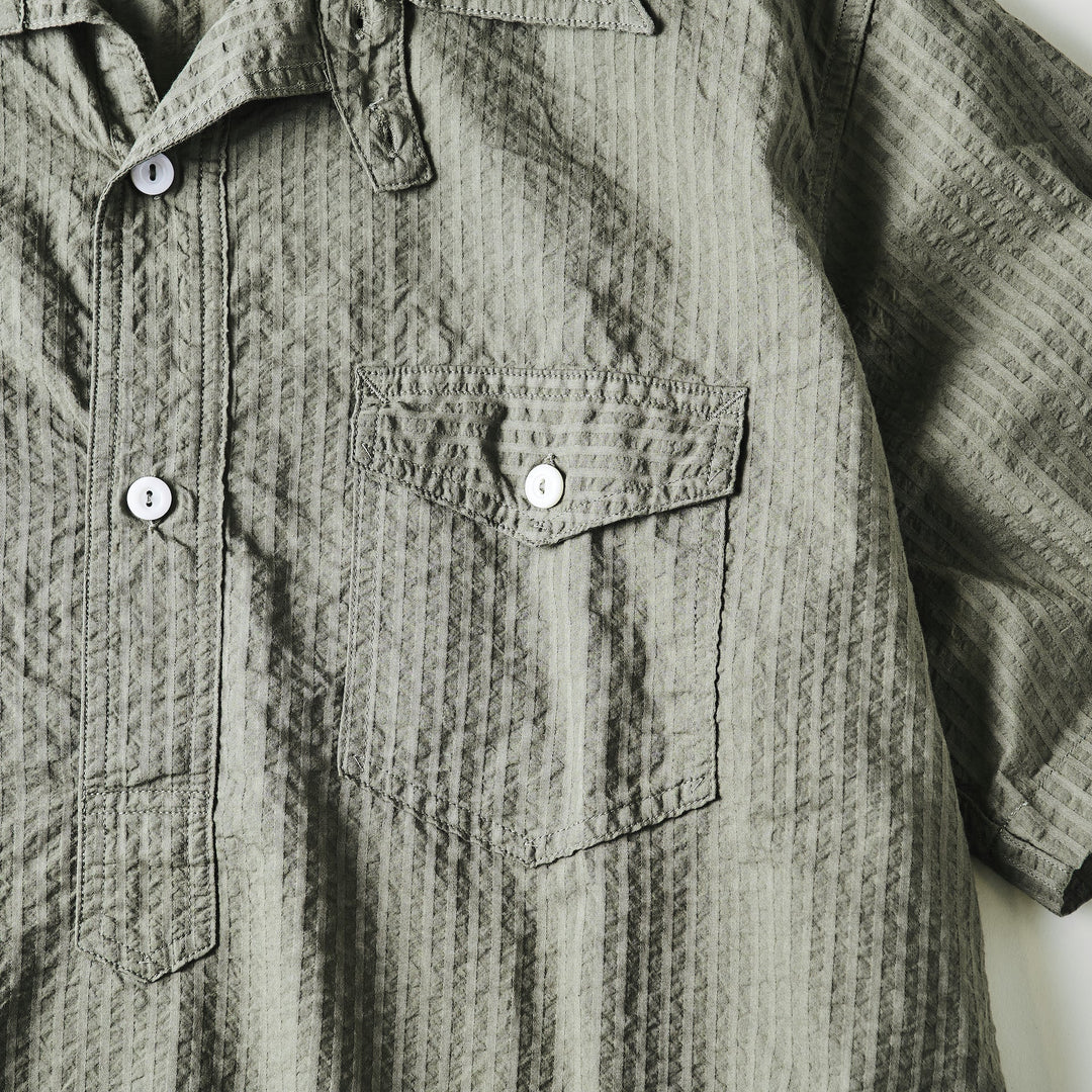 POST OʼALLS／NAVY CUT S/S（23SS） Post Overalls Navy Cut S/S Olive Seersucker - Made in Japan