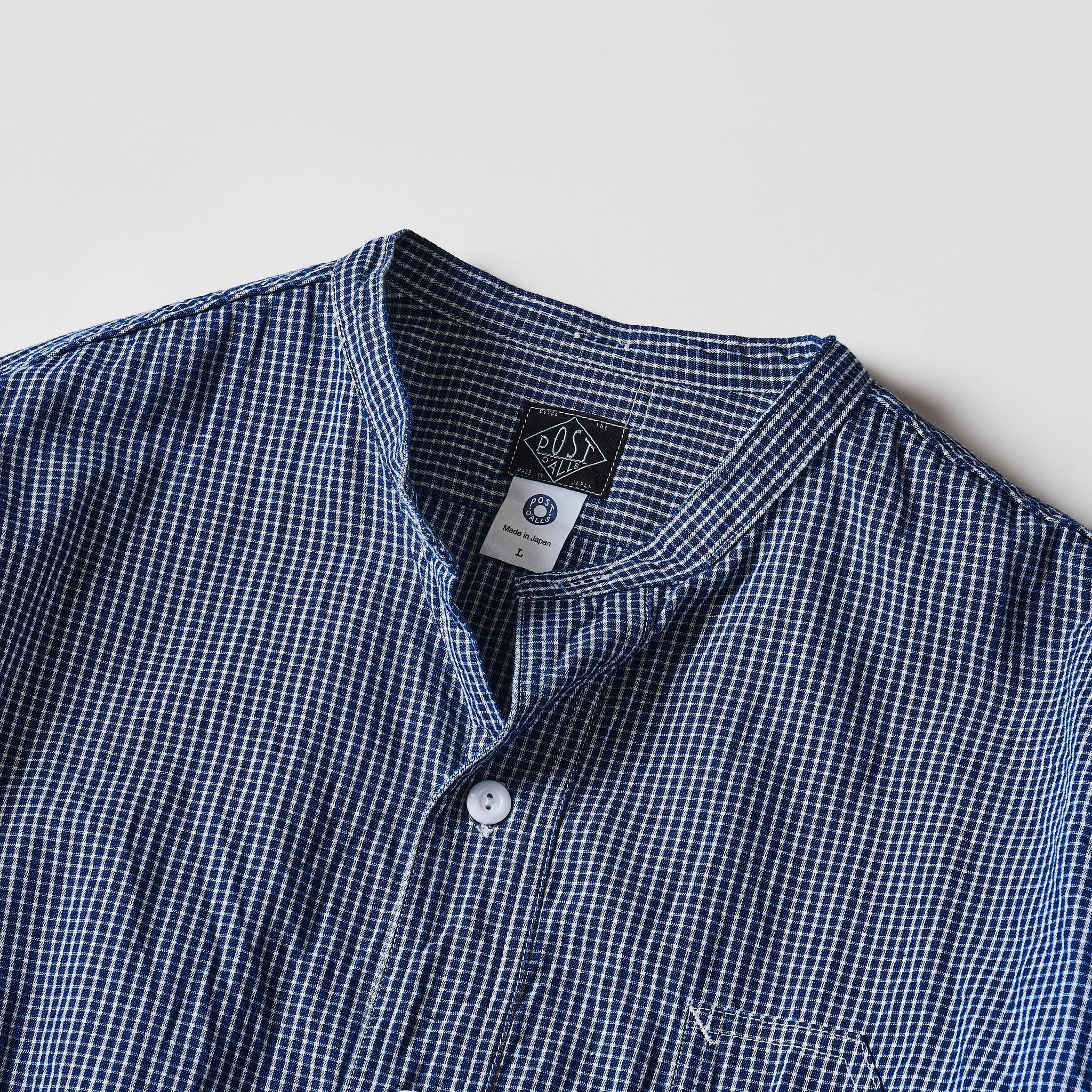 #1203-IC1 Band collar shirt : indigo check 1 (23FW)