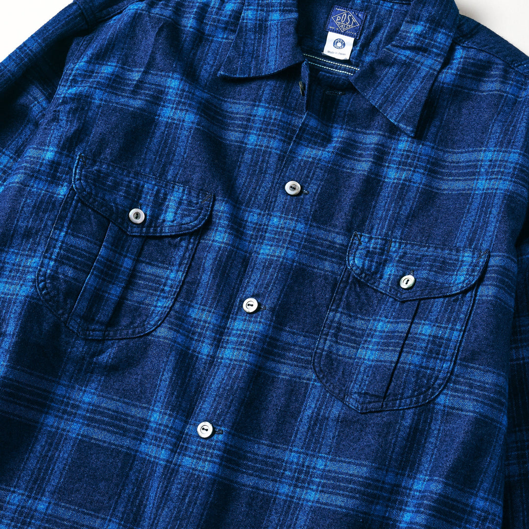 1208-CF2 New Shirt: cotton flannel check indigo check 2 – POST OʼALLS