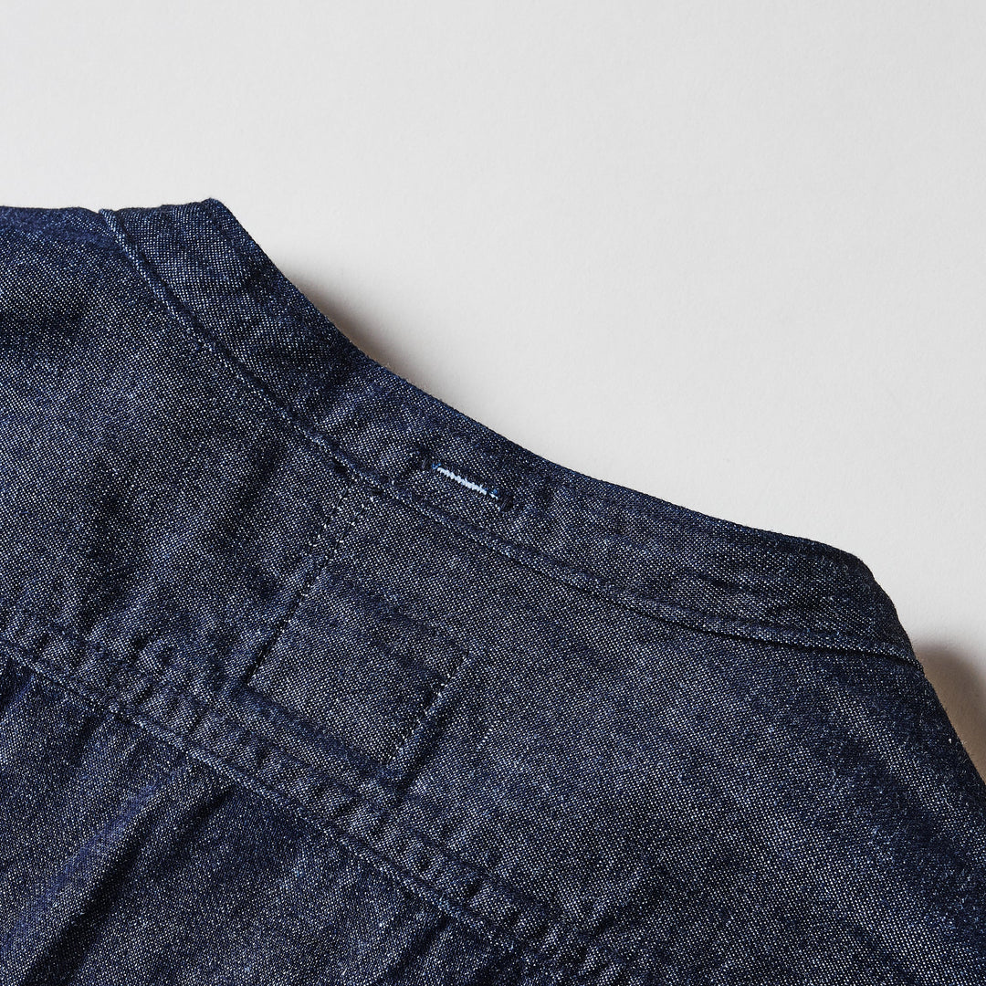 1203-LDI Band collar shirt : light denim indigo (23FW) – POST OʼALLS