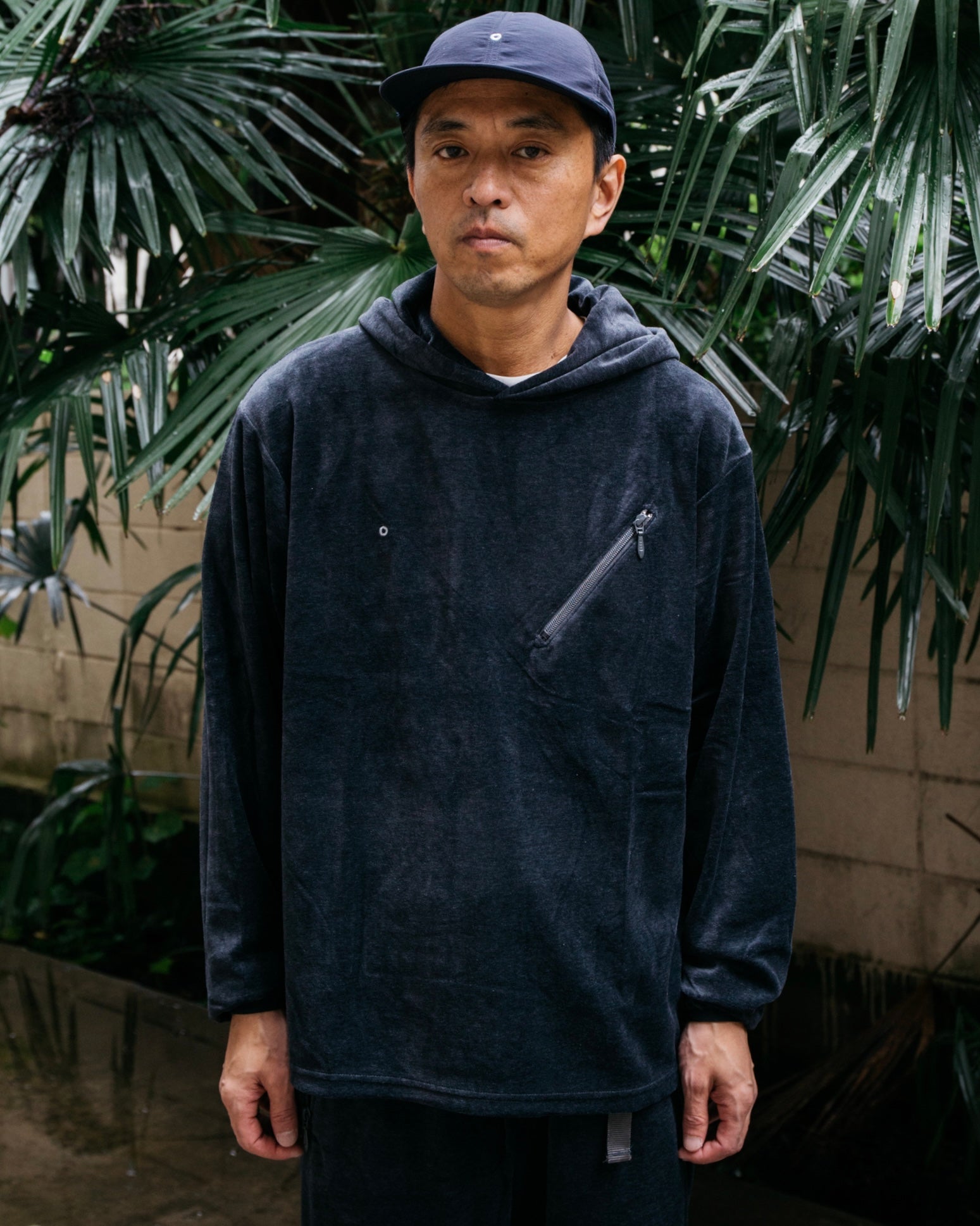 #3613-V1 E-Z Hoodie LLC 2 : poly/cotton velour blue grey