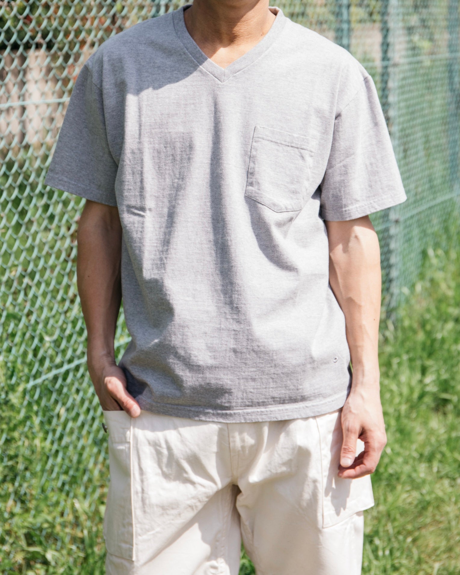 #3615 V Pocket Tee HJH : heavyweight jersey gray heather 