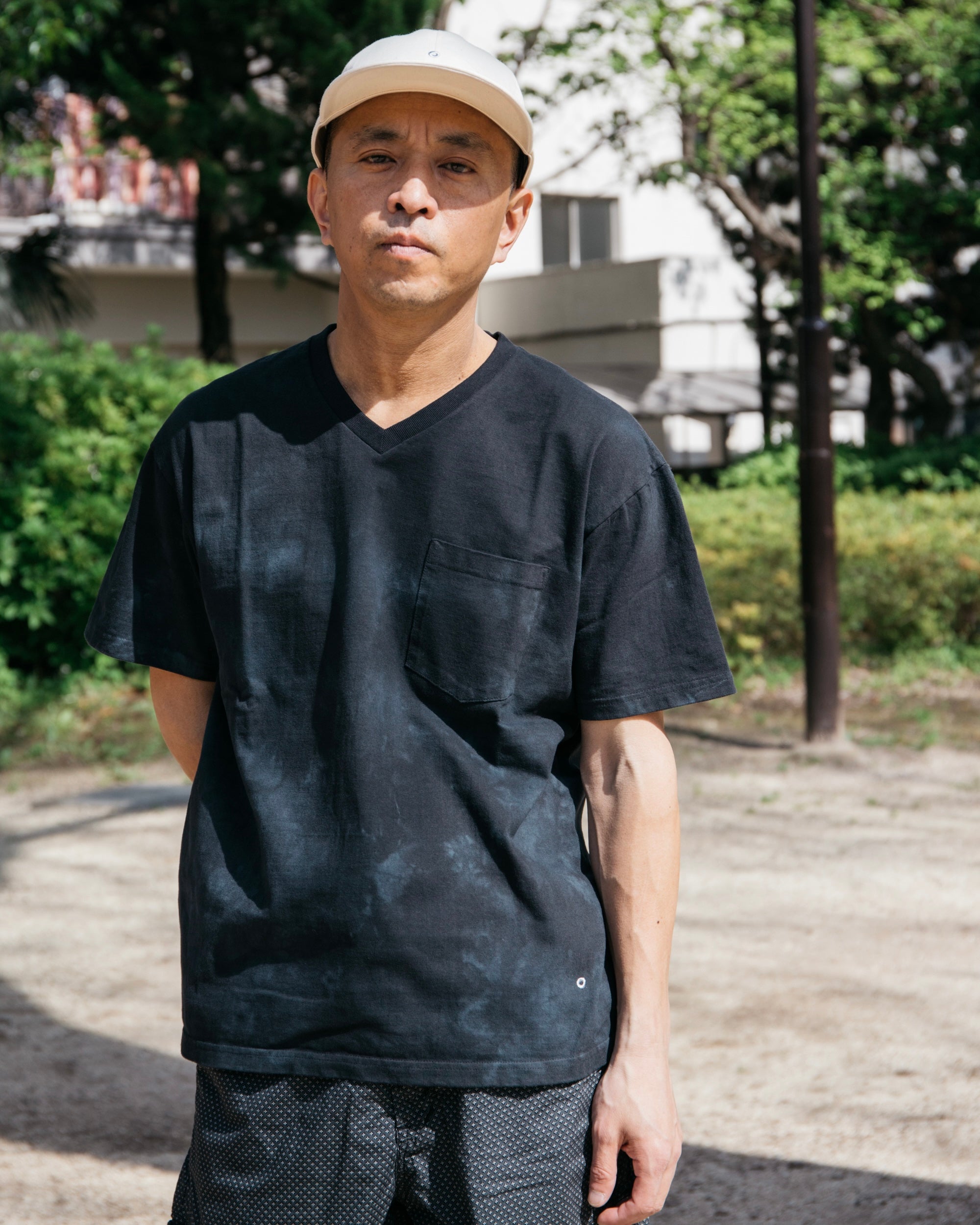 #3615 V Pocket Tee HJT1 : heavyweight jersey dk navy x grey tie dye