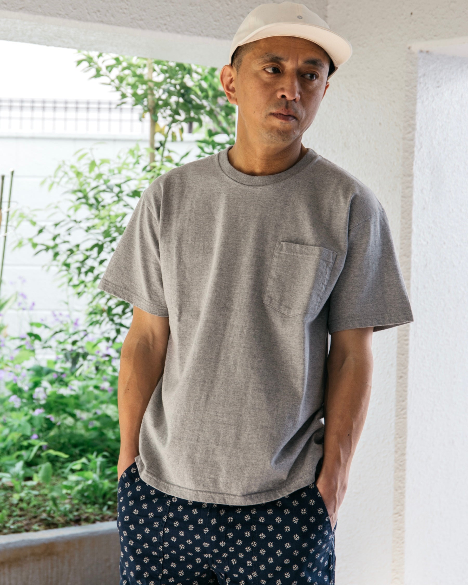 #3614 Crew Pocket T HJH : heavy wt. jersey grey heather