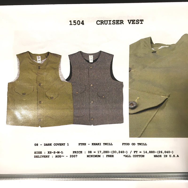 1504 Cruzer Vest : cotton twill olive "Dead Stock"