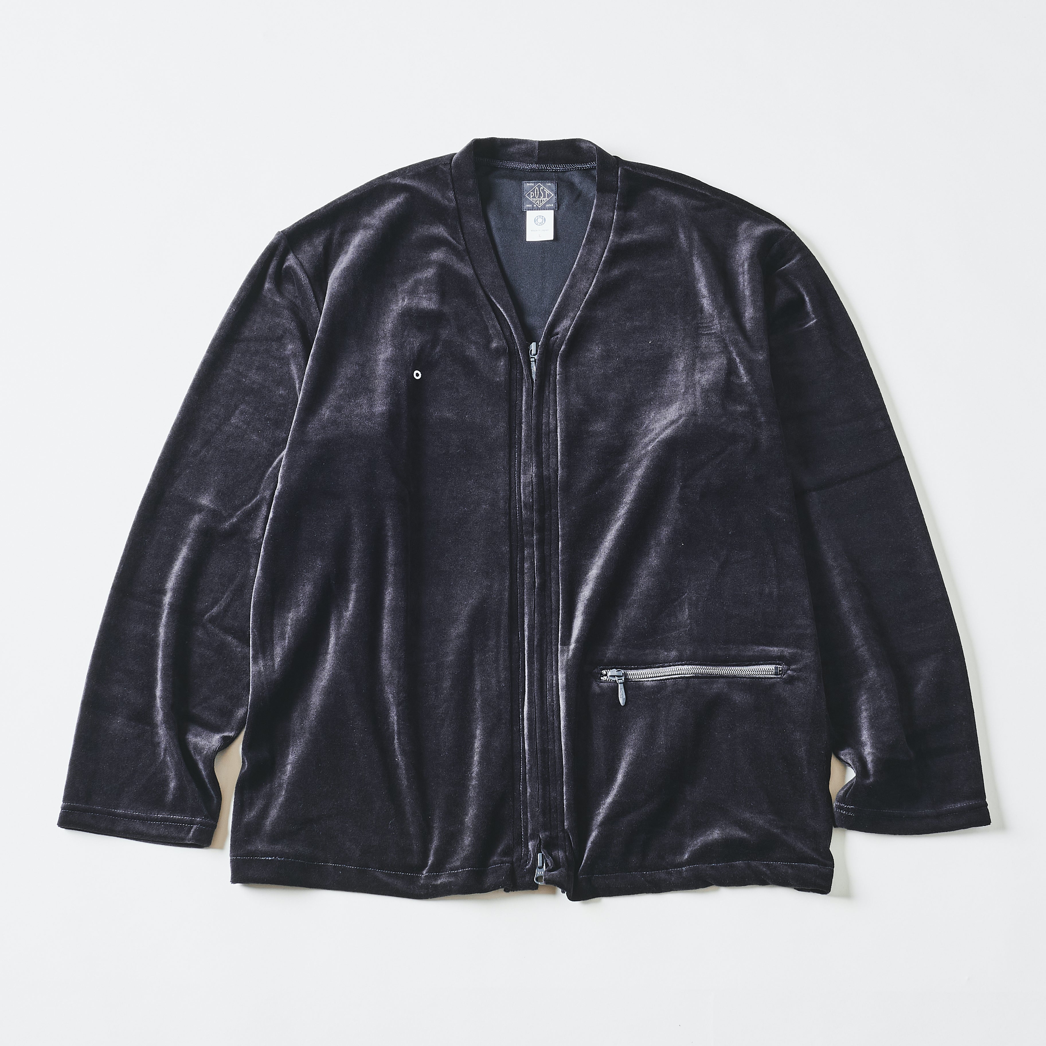 #3609-V3 E-Z Zip Cardigan : poly/cotton velour black (Shop Special)