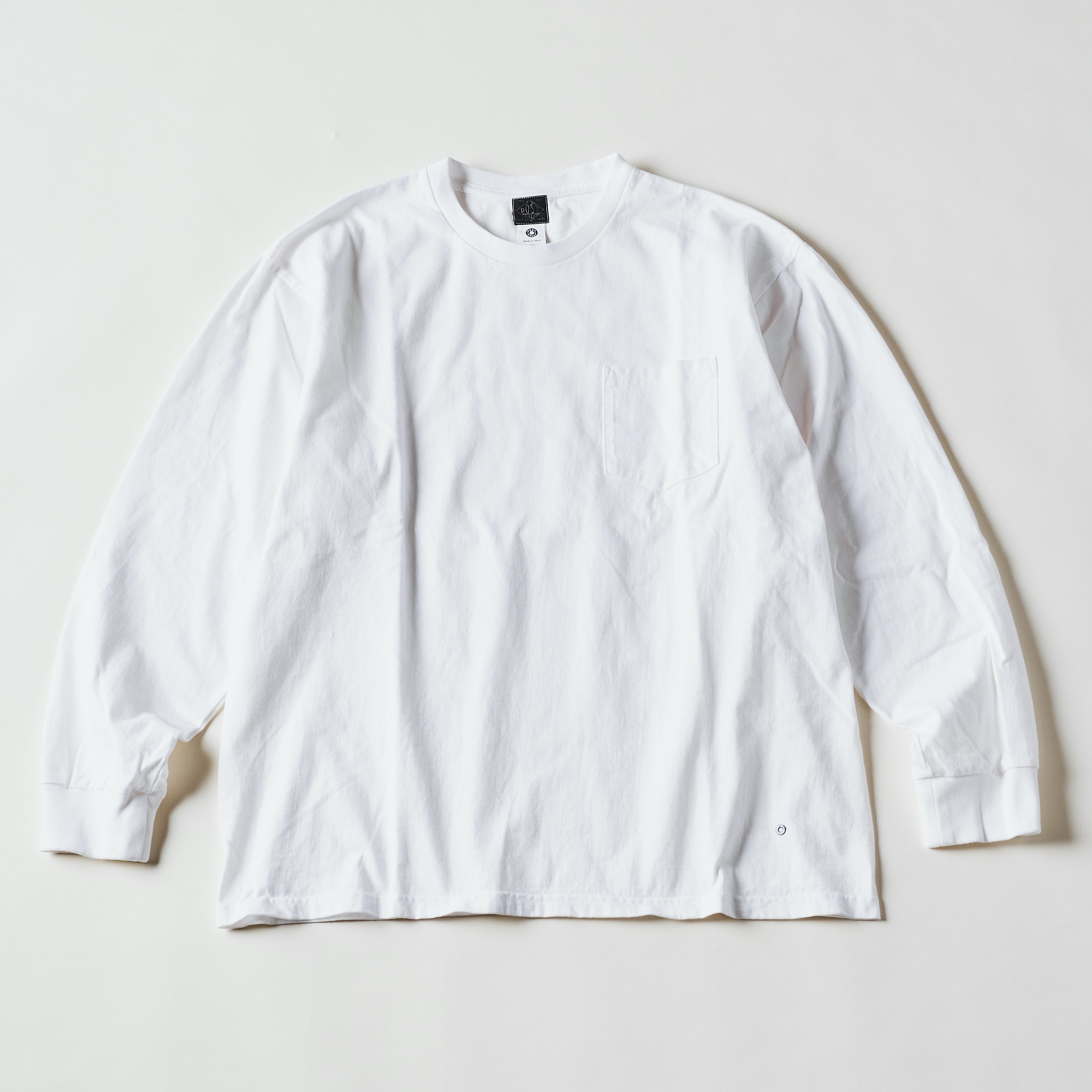 #3616-HJW Crew Pocket Long Sleeve Tee : heavyweight jersey white