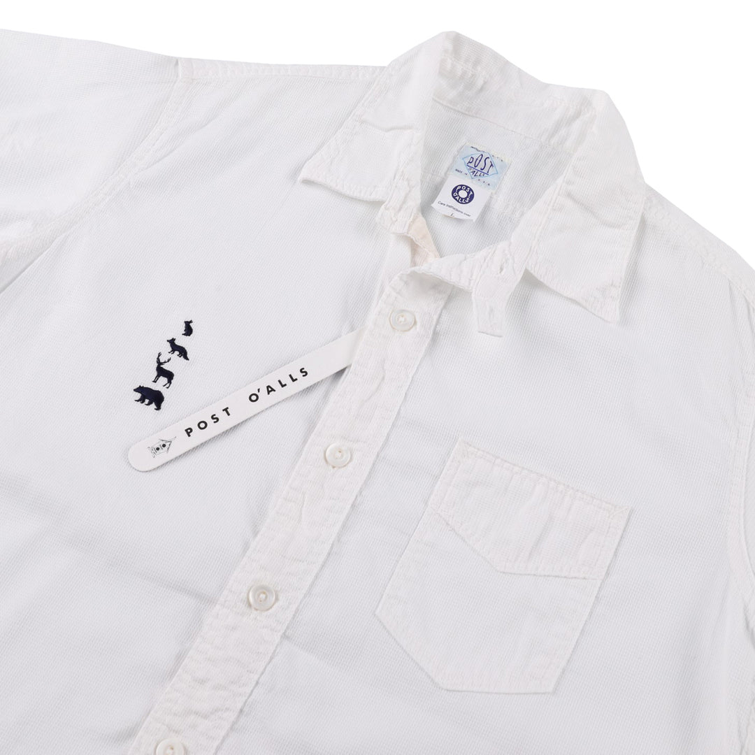 Post O'Alls x Mountain Research animal embroidery shirt : white cotton  waffle 