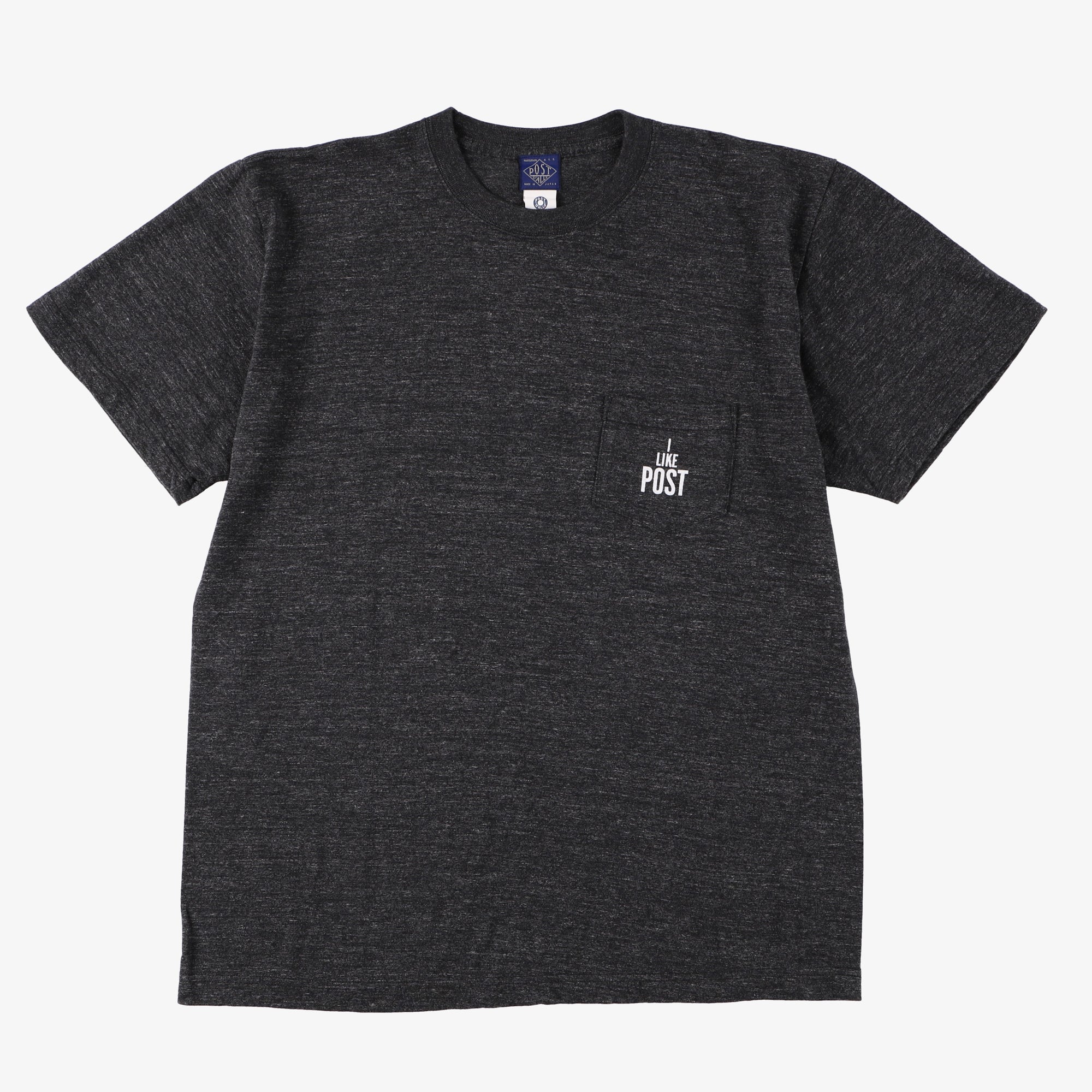 #3004 I LIKE POST pocket Tee 3 : cotton jersey black heather x white
