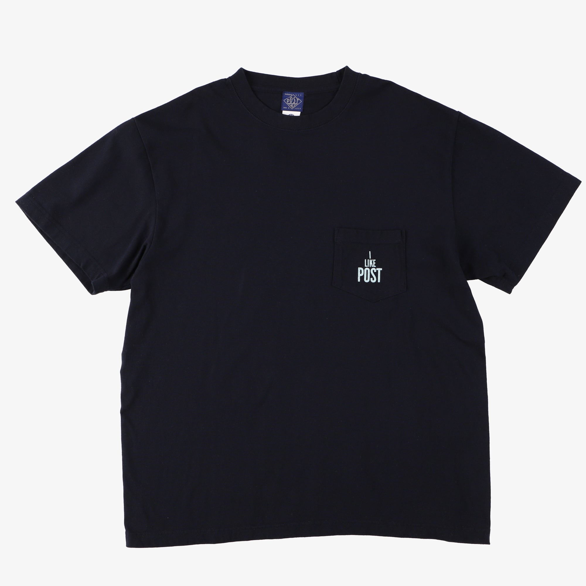 #3004 I LIKE POST pocket Tee 2 : cotton jersey navy x pale green