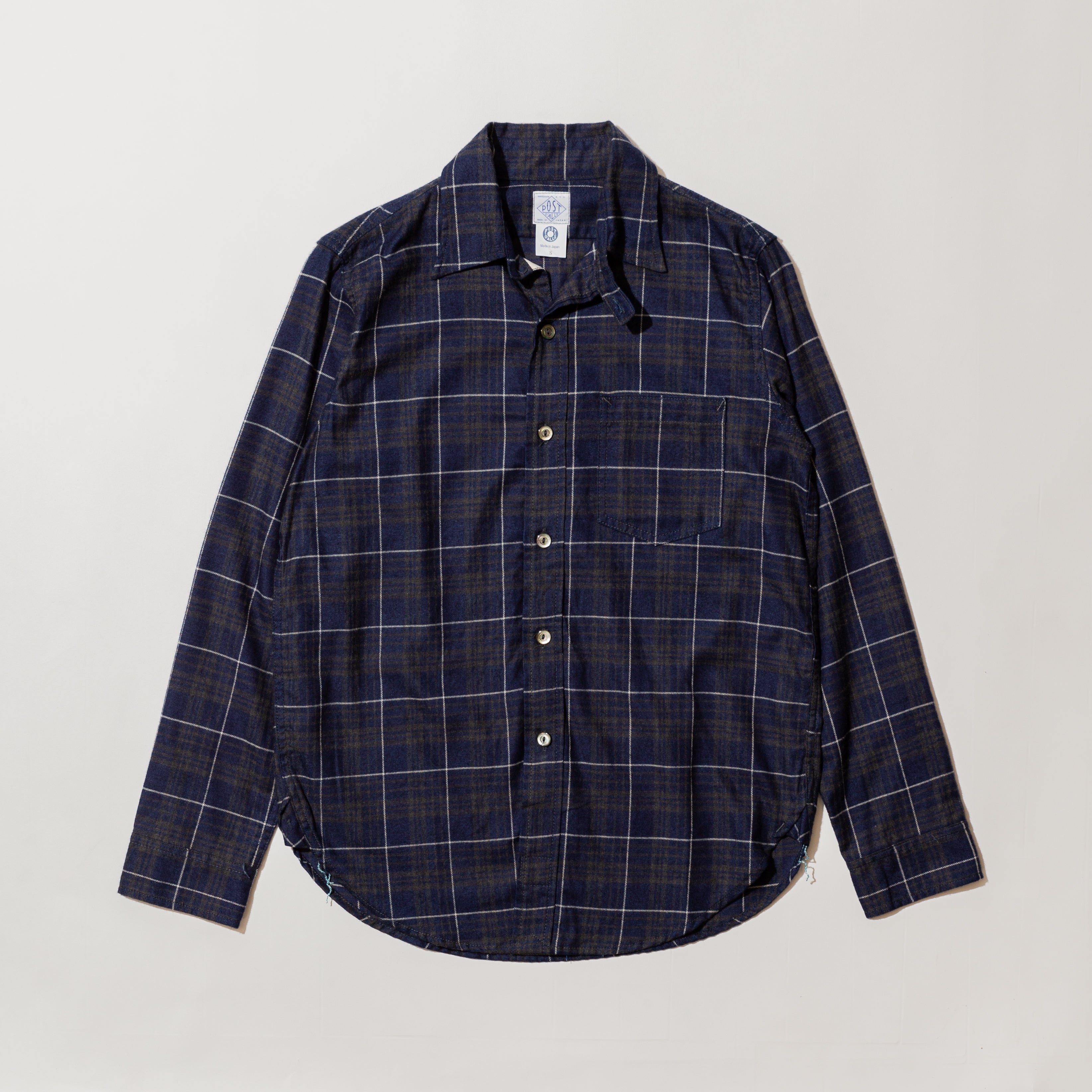 #3202 The POST 5 PF2 : plaid flannel indigo x grey