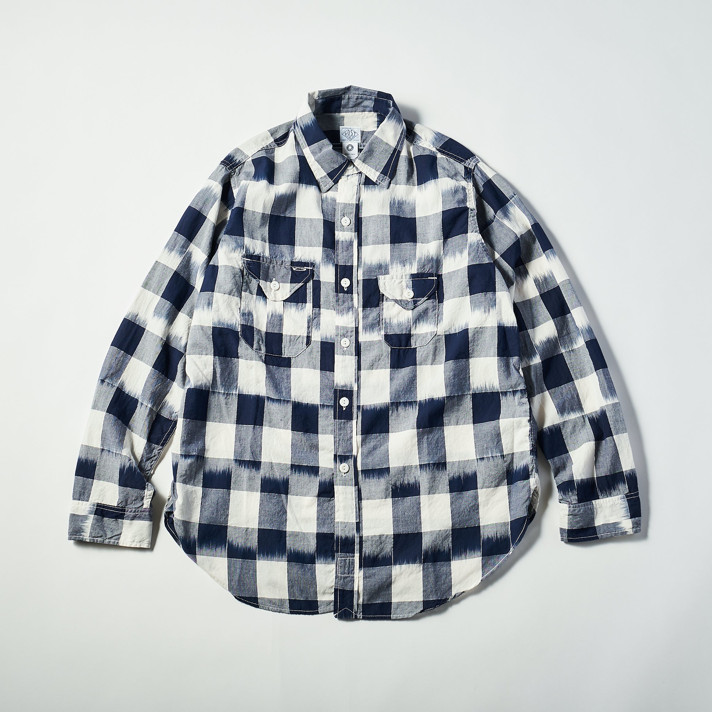 #1256 Cruzer Shirt 2 IB : ikat block check navy/white – POST OʼALLS