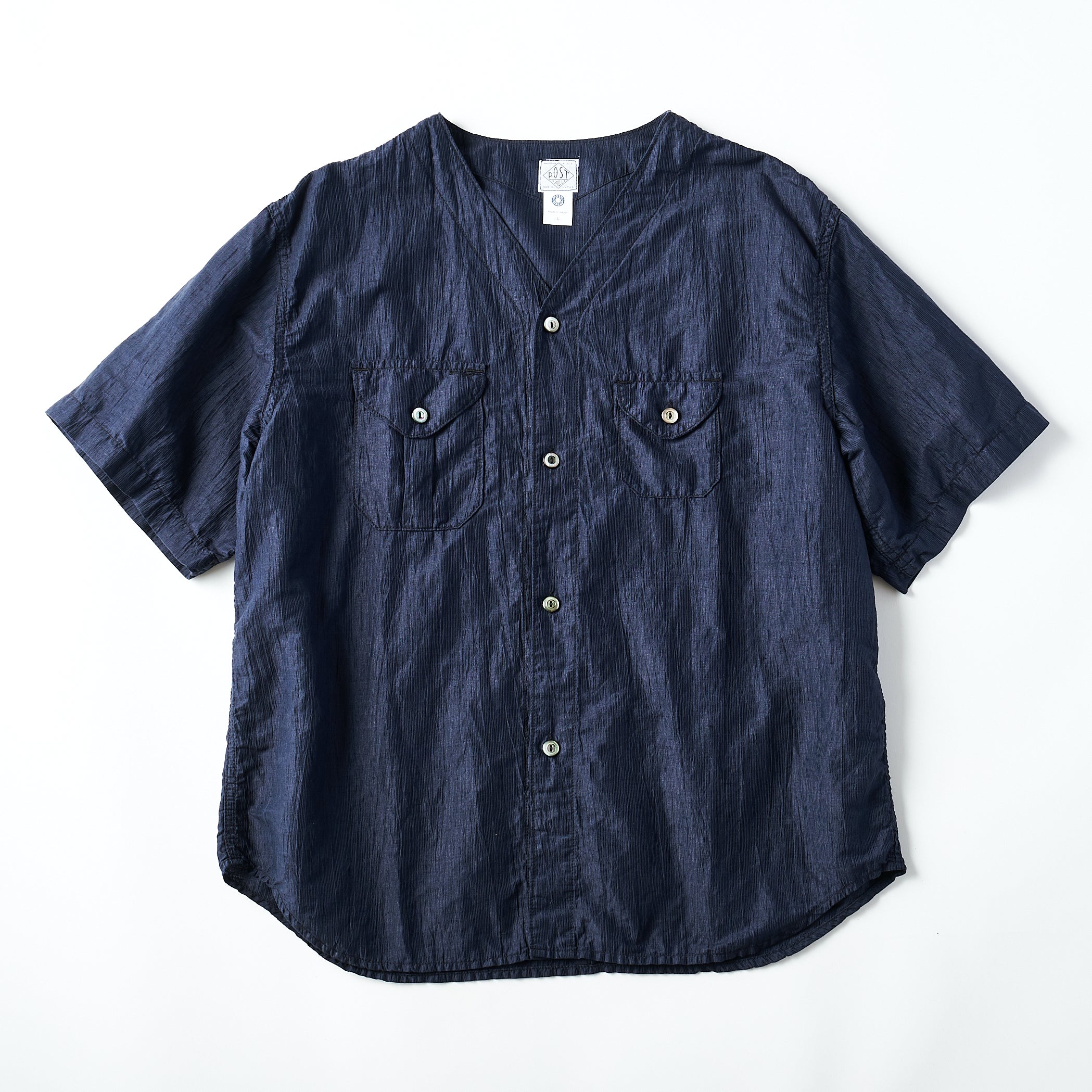 #2219S C-POST DV2 S/S CL2 : crinkle linen/cotton navy