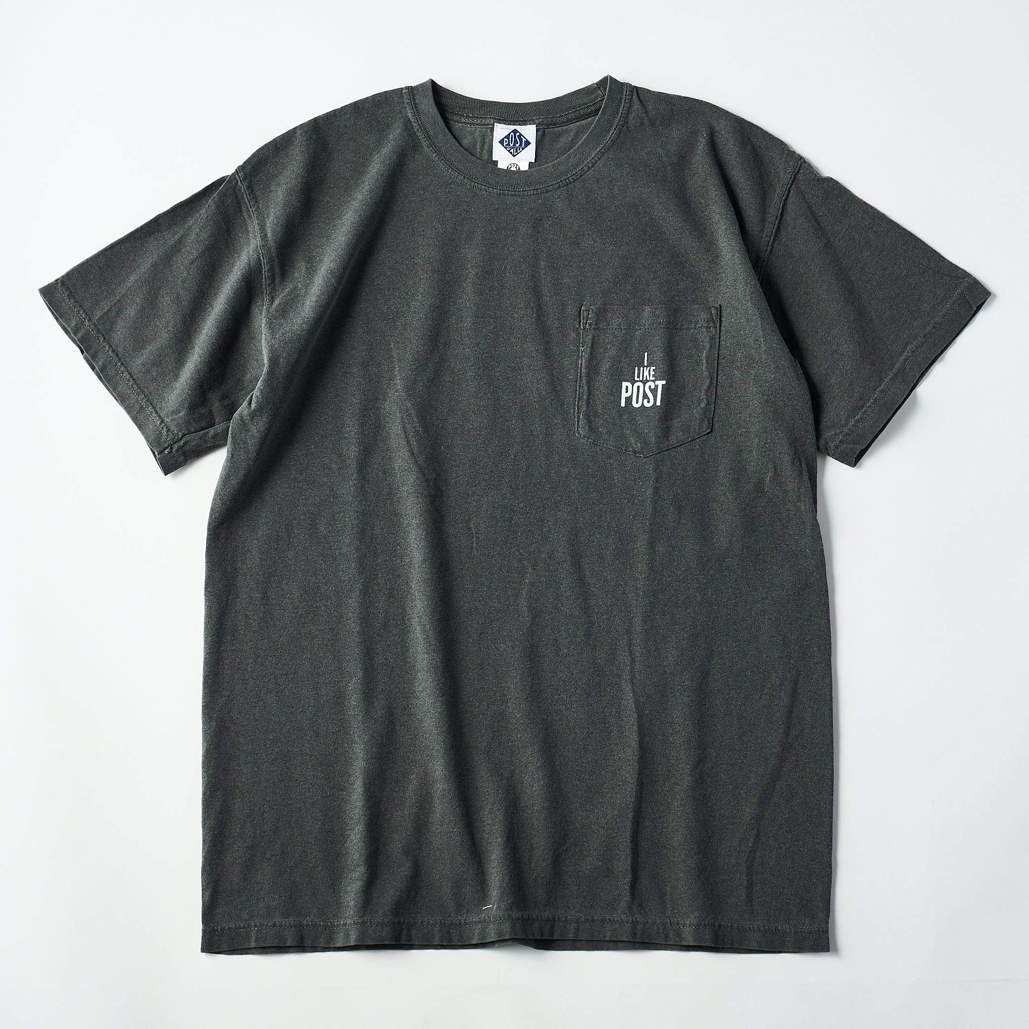 #3004 I like post pocket Tee A2 : pigment dyed cotton jersey charcoal x green