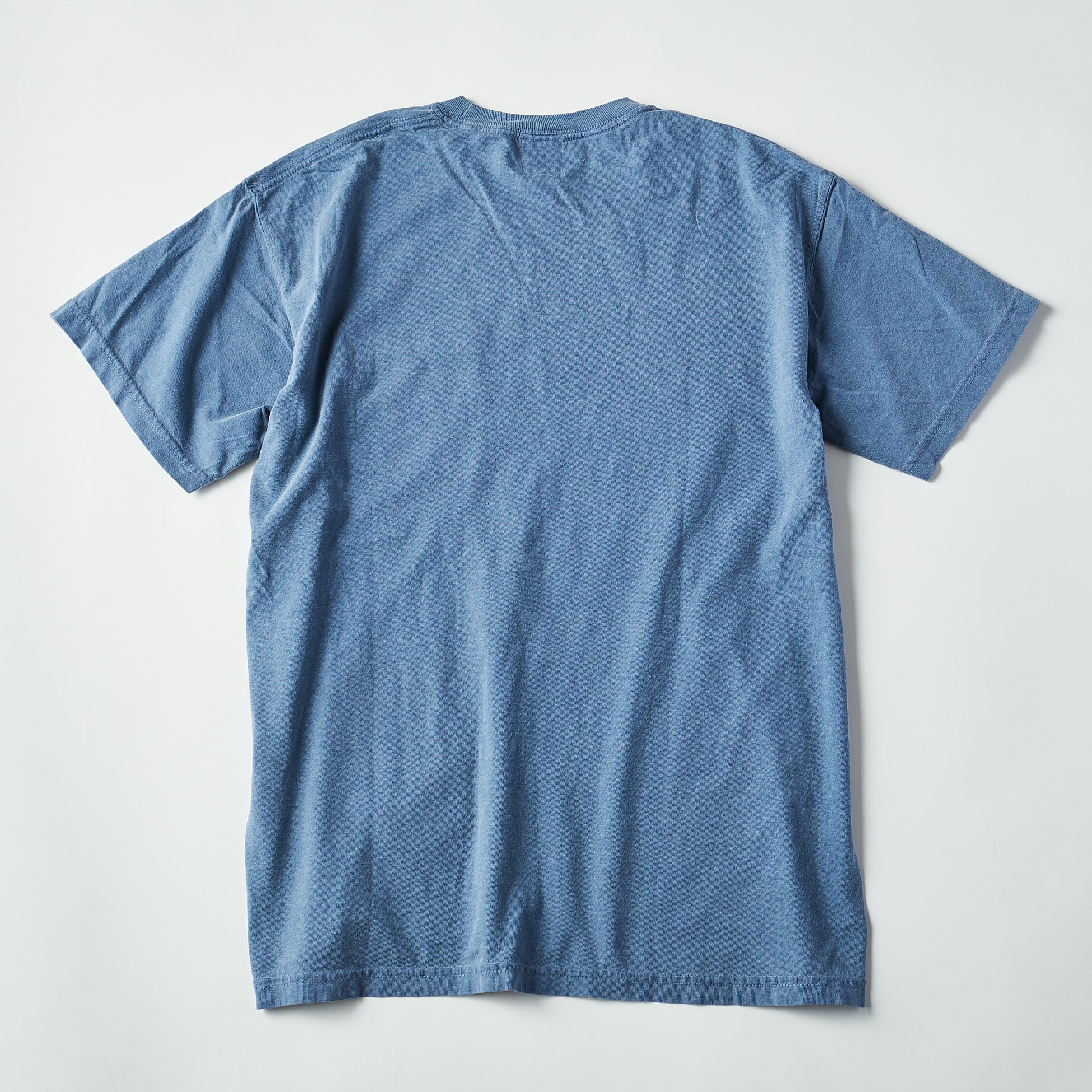 #3004 I like post pocket Tee A3 : pigment dyed cotton jersey blue x green