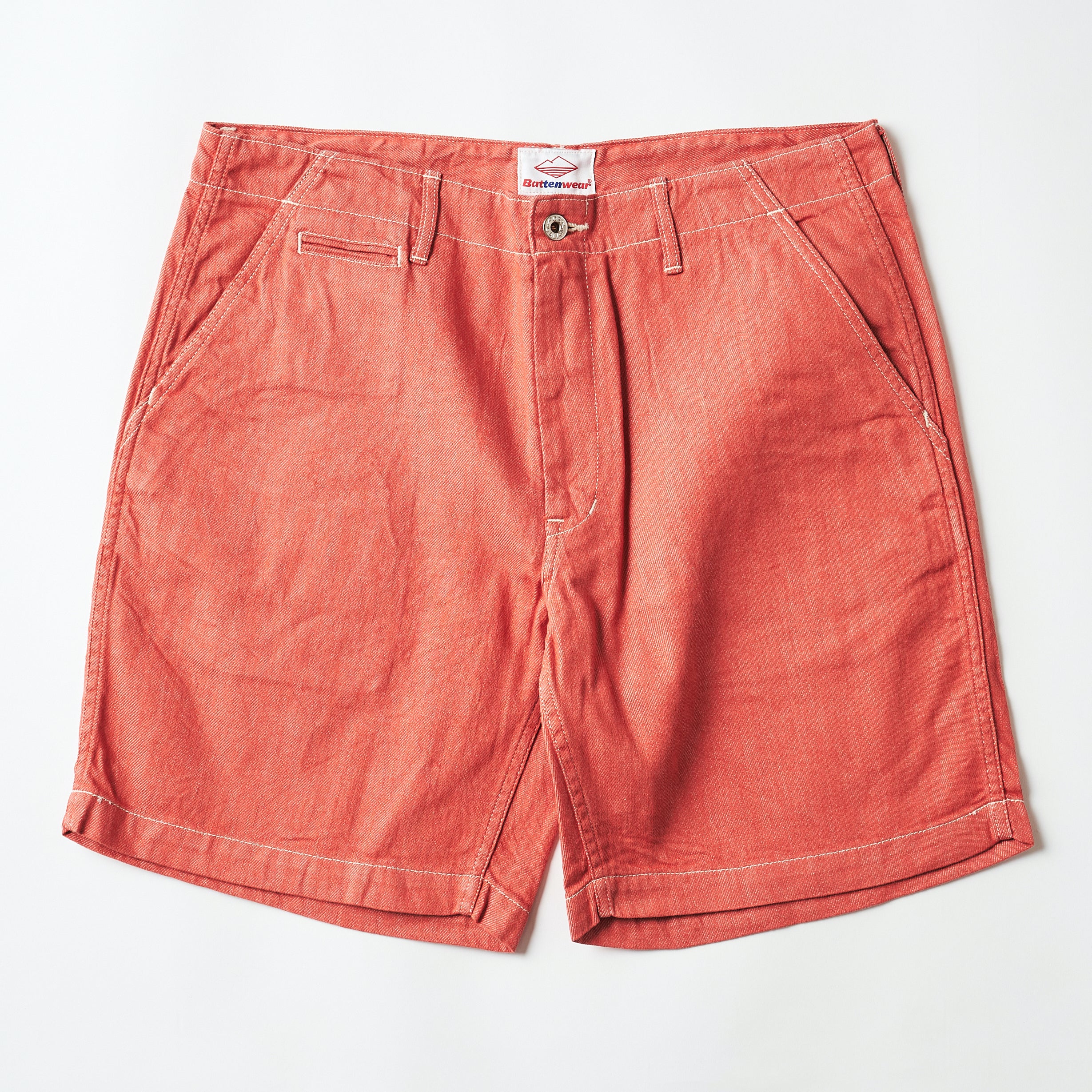 Post Overalls x Battenwear : New Maker Shorts Color Denim salmon